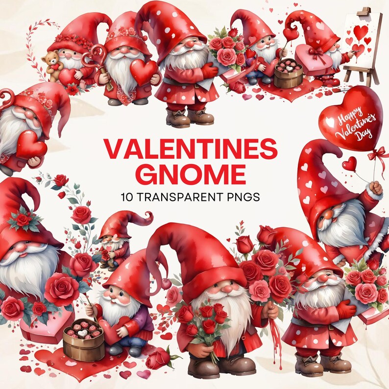 Watercolor Valentines Gnome Clipart, PNG Graphics (digital Download) - Etsy
