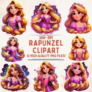 Rapunzel Clipart Set - 300 DPI High-Resolution Images for DIY Gifts & Crafts, Transparent Background, Instant Digital Download