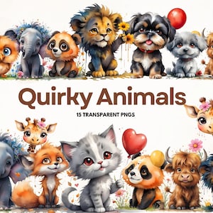 Quirky Animals PNGs Whimsical Animals Clipart Funny Safari Sublimation clip art Whimsy Woodland animals Playful Graphics Nursery