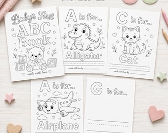 Babyshower ABC målarbok, utskrivbara alfabetsaktivitetssidor (PDF-filer)