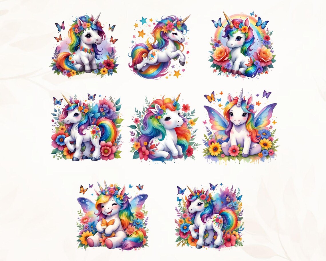 Watercolor Baby Unicorn Collection Clipart, 20 PNG Unicorn Clipart ...