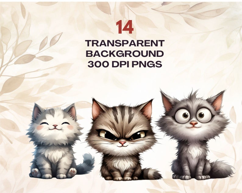 Printable Transparent Art Funny and Cute Cat Clipart PNG Bundle 14 ...
