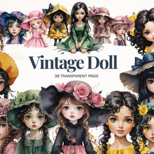 Vintage Doll Clipart, Pink Victorian Doll PNG for Scrapbooking & Junk Journals, Digital Collage Pack, Printable Craft Supplies