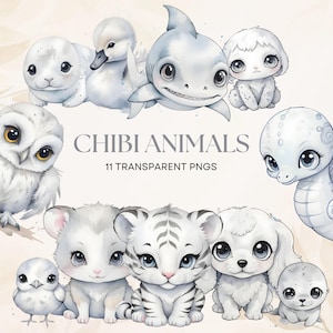 Sellos de animales chibi de Procreate / Sellos de animales lindos y kawaii, sellos de animales bebés, ilustración de arte digital, descarga digital, uso comercial