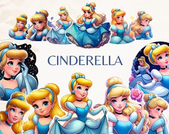 Cinderella Clipart Set - 300 DPI, Princess PNGs, Transparent Background for Commercial Use, Perfect for DIY Gifts & Crafts