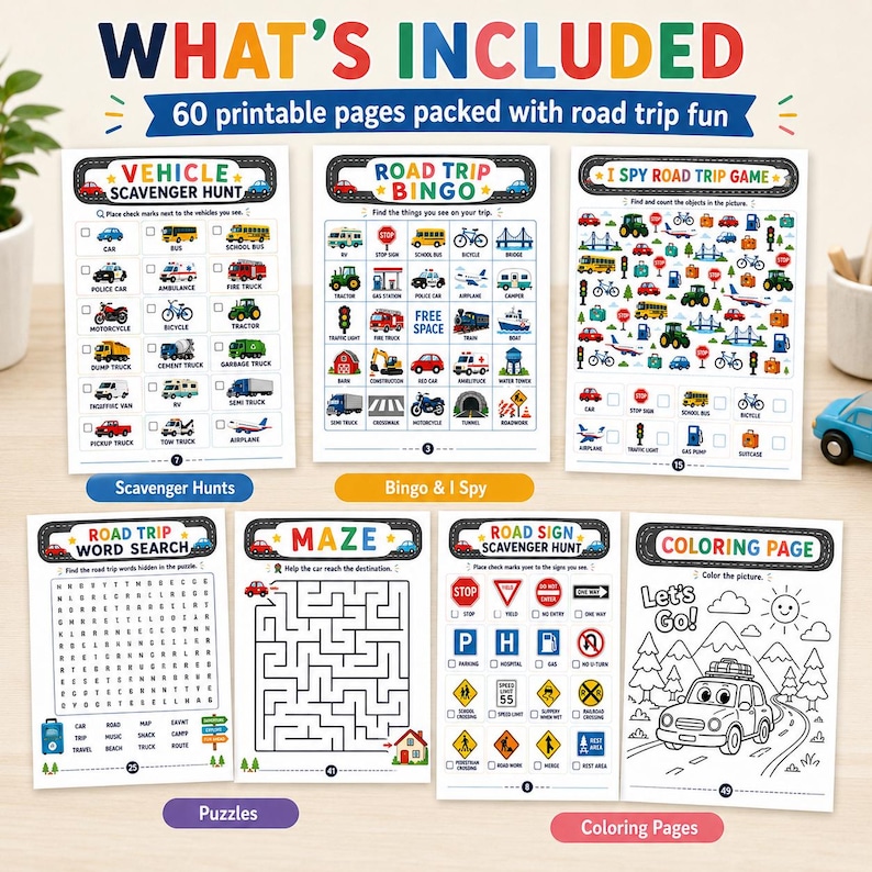 Kids Road Trip Games Printable Bundle, 60 Travel Activities for Kids ...