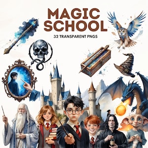 Magic School-clipartset - magische tovenaar, 300 DPI afbeeldingen met hoge resolutie voor doe-het-zelfcadeaus en ambachten, transparante achtergronden, commercieel gebruik