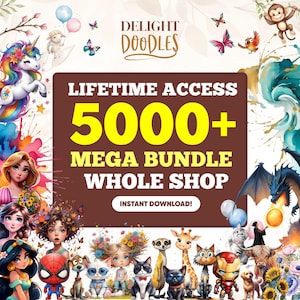 Pacchetto completo Delightdoodles Shop: oltre 5.000 clipart premium, accesso illimitato a vita, pacchetto clipart, elementi di arte digitale per uso commerciale