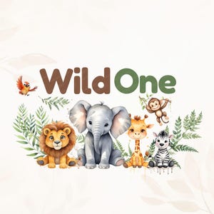 Safari Wild ein Geburtstag PNG | Wild One 1. Geburtstag T-Shirt Design | Safari Dschungel Tiere Aquarell Kinder Digitaler Download