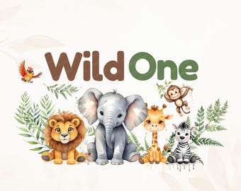 Wild One 1st Birthday PNG – Safari Jungle Animals Watercolor T-shirt ...