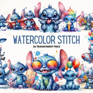 Stitch Clipart - Watercolor 300 DPI PNGs, 26 Stitch Designs for DIY Gifts & Crafts, Digital Download Artwork