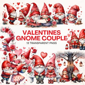 Valentijnsdag kabouter paar clipart | Valentijnsdag PNG-afbeeldingen en sublimatie | Commercieel gebruik, sublimatie, schattige kabouterkunst, valentijns-png's,