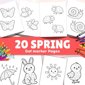 Dibujos de primavera con marcadores y pegatinas: Actividad divertida para desarrollar la motricidad fina en preescolar. Dibujos para colorear de primavera para guarderías y aulas.