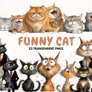 53 Funny Cat Clipart Png, Cute Caricature Pets, Watercolor Quirky Kittens , Angry Cat, Cartoon Animals, Sticker Scrapbooking, Digital Prints