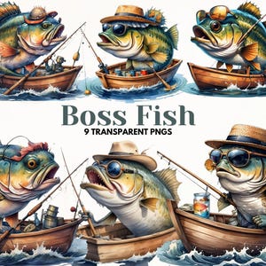 9 peces lubina PNG, peces lubina divertidos, lubina de acuarela, imágenes prediseñadas de peces, peces PNG, peces de pesca png, pesca png, uso comercial, descarga digital