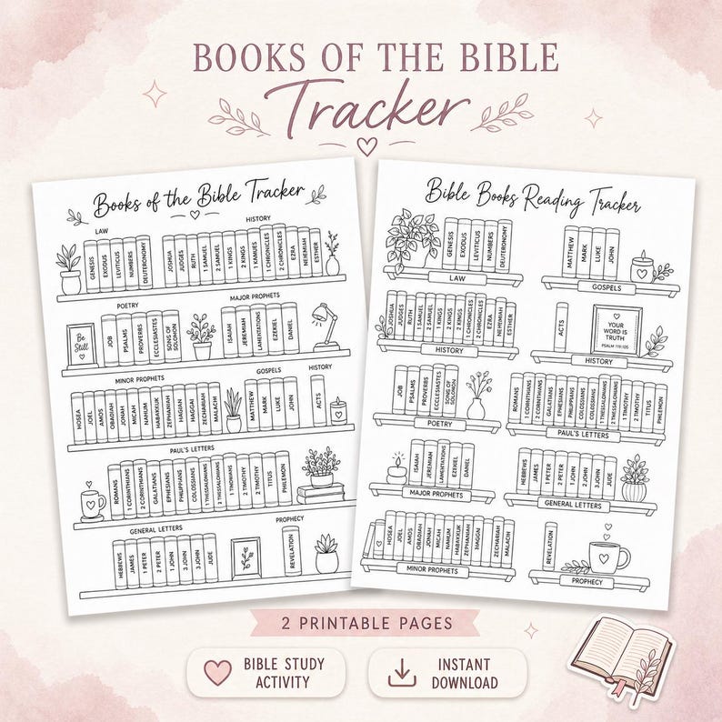 Books of the Bible Reading Tracker | Printable Bible Books Checklist ...