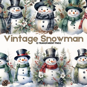 Vintage Snowman - 12 High Quality Clipart Bundle - PNGs- Winter Holidays, Journaling, Scrapbook Supply, Digital Download, Commercial Use