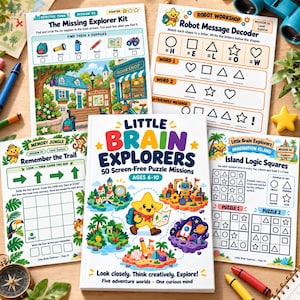 Cahier d'activités ludiques pour enfants (PDF imprimable) | 50 jeux sans écran (6-10 ans) | Fiches d'exercices de logique et de concentration | Formats A4 et Lettre US