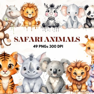 Bundle de cliparts aventure dans la jungle - clipart animaux de safari, bébés animaux Safari PNG, tigre, Lion, girafe, éléphant, baby shower, art pour chambre d'enfant
