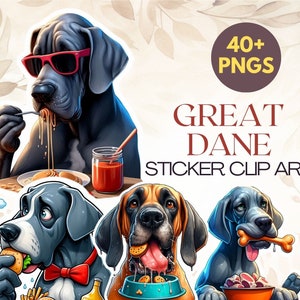 40 images PNG haute résolution | Clipart Dogue Allemand | Clipart autocollant | Chien PNG | Dogue allemand mignon | Portrait de chien | Décoration murale pour chambre d'enfant