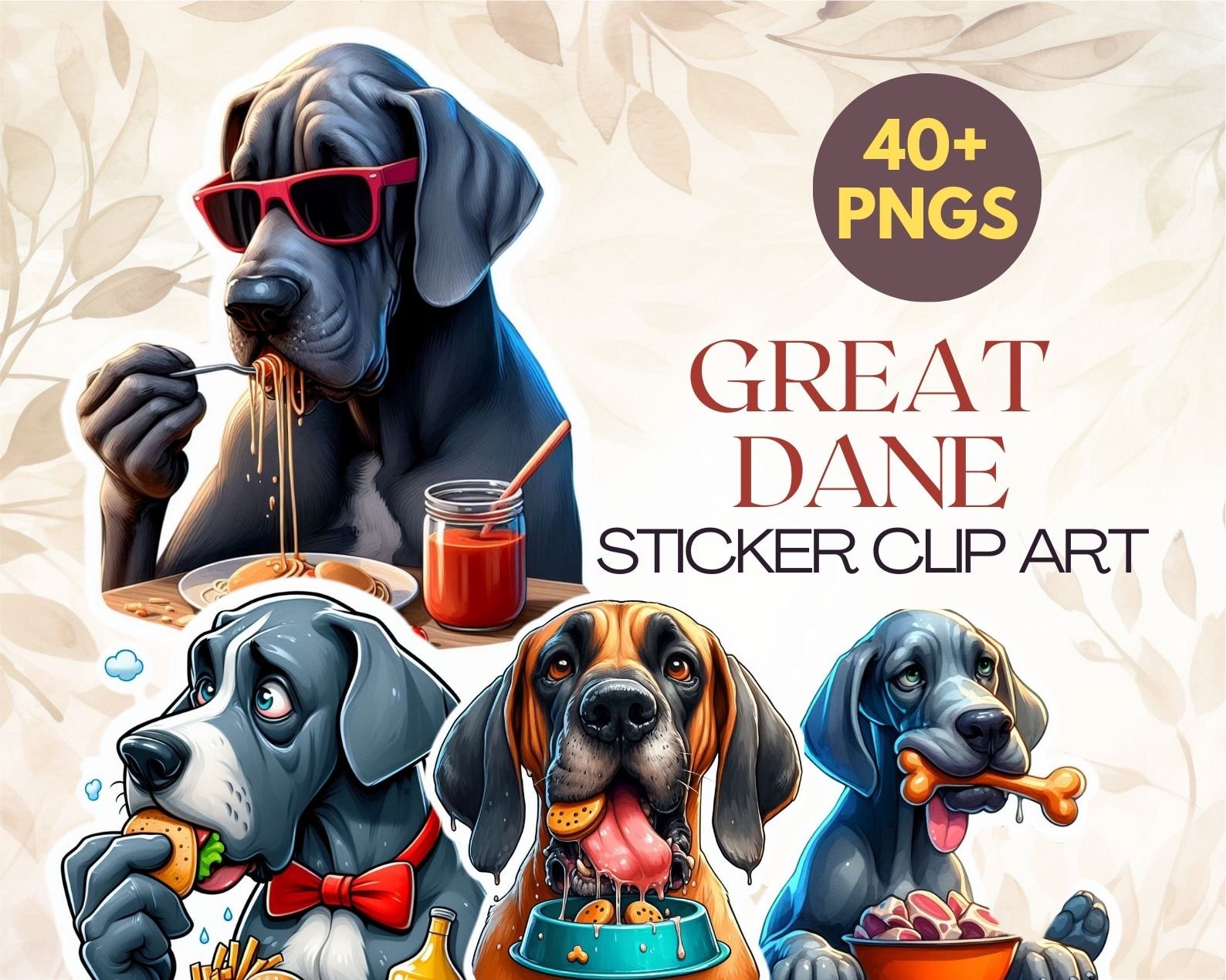 40 high resolution PNG's | Great Dane Clipart | Sticker Clipart  | Dog PNG | Cute Great Dane  | Dog Portrait  | Nursery Wall Art