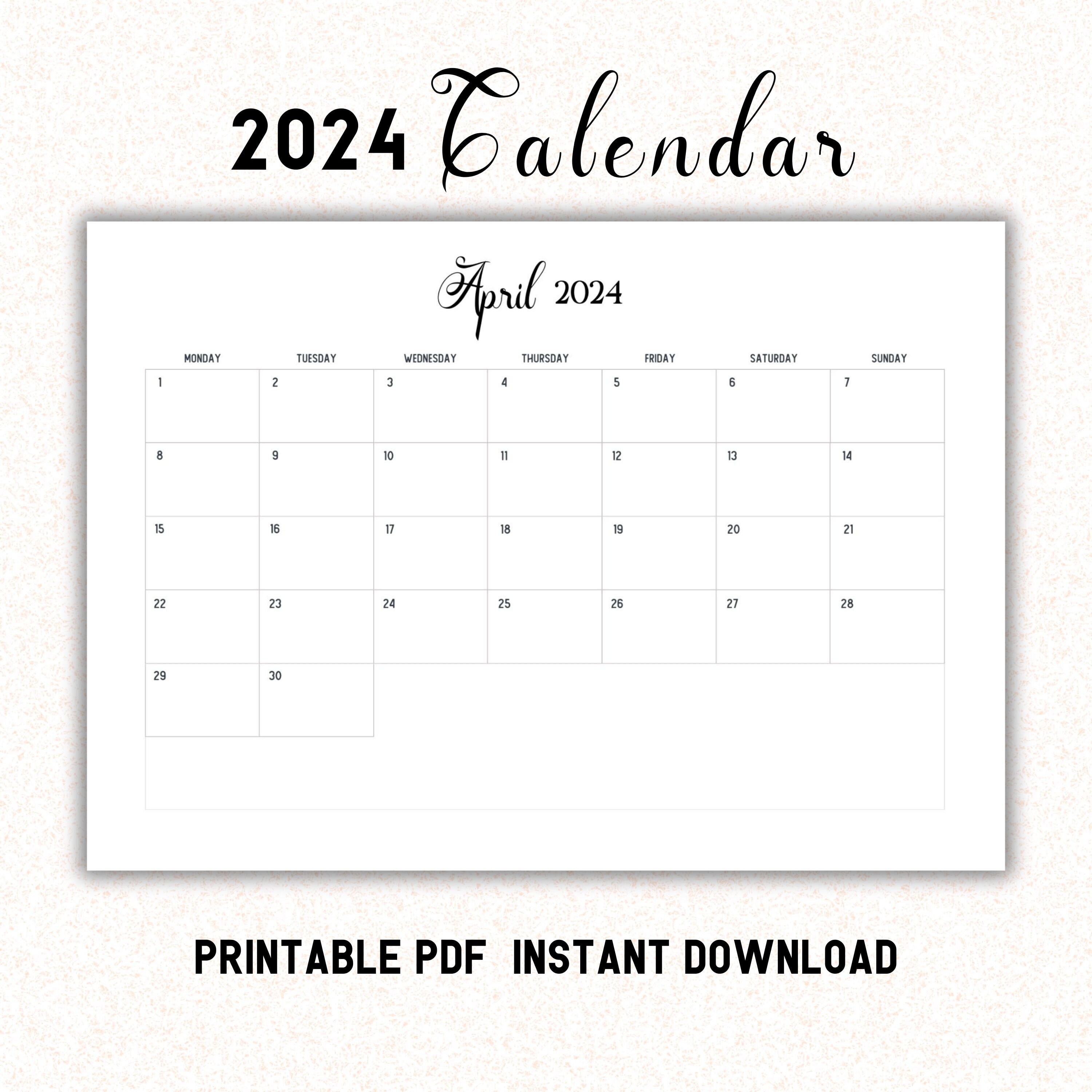 Printable Calendar 2024 Landscape Elegant Monthly Calendar 2024 Monday