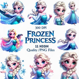 Frozen Princess Clipart Set - Ice Princess, High-Resolution 300 DPI Graphics for DIY Gifts & Crafts, Transparent Background, Commercial Use