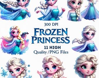 Frozen Princess Clipart Set - Ice Princess, High-Resolution 300 DPI Graphics for DIY Gifts & Crafts, Transparent Background, Commercial Use