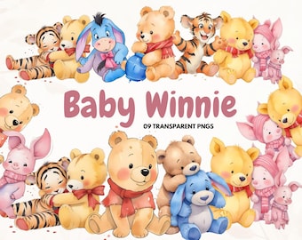 Baby Winnie The Pooh Clipart, Fun PNG Files featuring Eeyore, Piglet & Tigger Designs  for Nursery Decor or Baby Shower Gifts