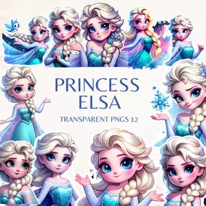 Princess Elsa Clipart Set - 300 DPI, Princess PNGs, Transparent Background for Commercial Use, Perfect for DIY Gifts & Crafts