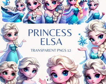 Princess Elsa Clipart Set - 300 DPI, Princess PNGs, Transparent Background for Commercial Use, Perfect for DIY Gifts & Crafts