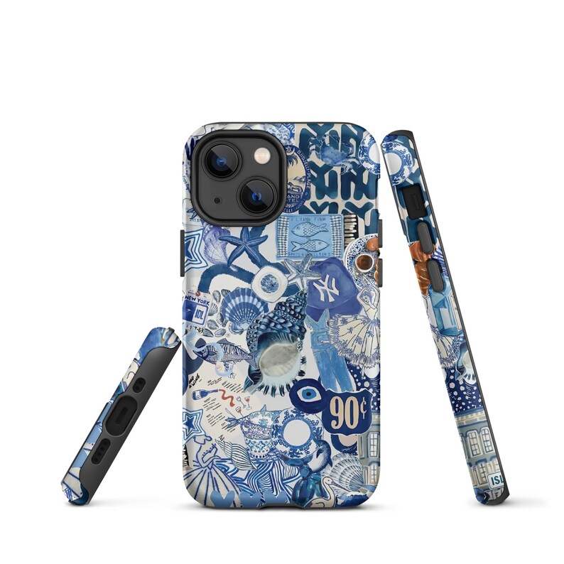 Blue Aesthetic Collage Background iPhone Case