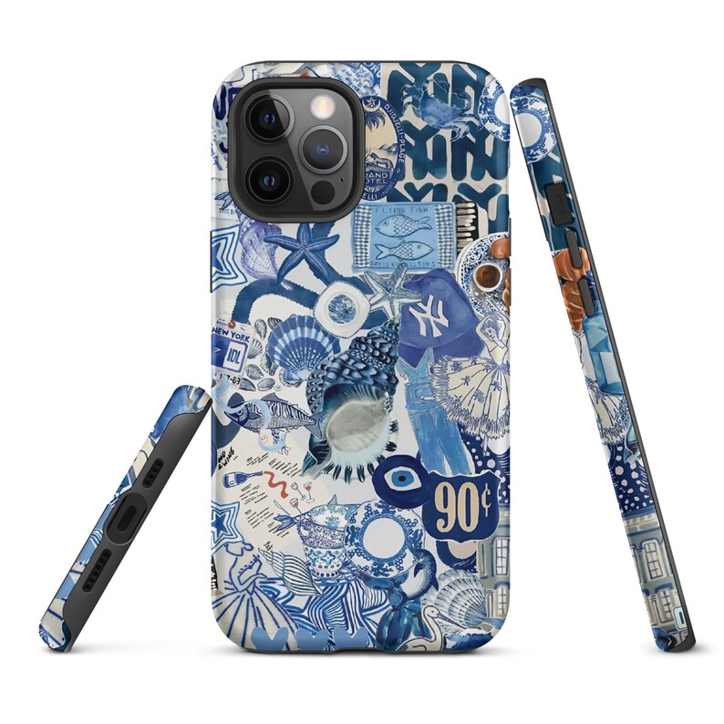 Blue Aesthetic Collage Background iPhone Case