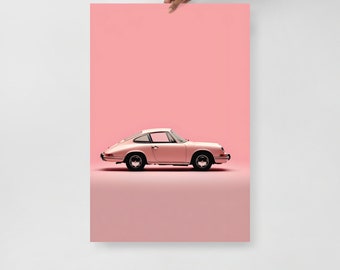 1969 Porsche 911 Art Print, Vintage Porsche Art, Supercar Wall Art Poster, Pink Porsche Wall Art,  Classic Car Art, Vintage Car Artwork