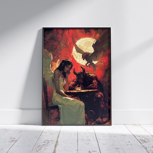 Angel and Devil Artwork, Dark Aesthetic Art Print, Red Aesthetic Poster, Angelic Art, Angel Artwork, Red Black Art, Original Angel Painting