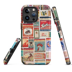 Match Boxes iPhone Case, Vintage Matchbox Collage Phone Case, Retro Aesthetic, Matchbox Print, iPhone 15 14 13 12 11 Pro Max, Scrapbook Case