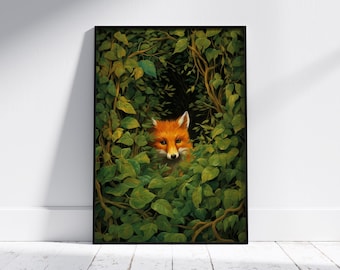 Forest Fox Art Print, Abstract Fox Painting Art, Forest Wildlife Art, Fox Illustration Artwork, Realistic Fox Art, Original Fox Art Poster
