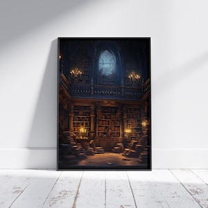 Library Art Print, Vintage Library Poster, Book Lover Art, Library Painting, Book Art, Dark Academia Art, Literature, Library Wall Art, Gift