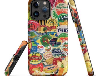 Fruit Stickers iPhone Case, Fruit Summer Collage Phone Case, Spring Summer Themed, Cute & Trendy Cover, iPhone 15 14 13 12 11 Pro Max