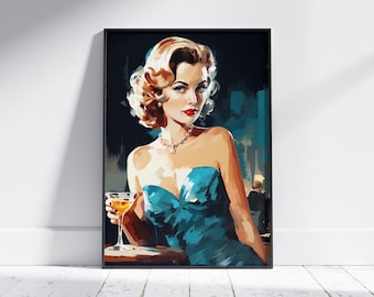 Vintage Girl Art Print, Retro Girl Painting, 1950s Girl Art, Vintage Girl Artwork, Retro Abstract Girl Painting, Pop Art Abstract Girl Art