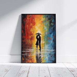 Paar unter Regenschirm Abstrakte Malerei, Liebespaar im Regen Kunst, Paar Regen Leinwand, Ölgemälde, Romantische Geschenke für Ihn Her Partner