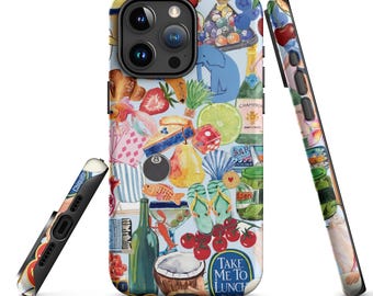Collage iPhone Case, Aesthetic Phone Case, Colorful Retro Phone Case, iPhone 15 14 13 12 11 Pro Max, Travel Tough Phone Case, Gift for Her