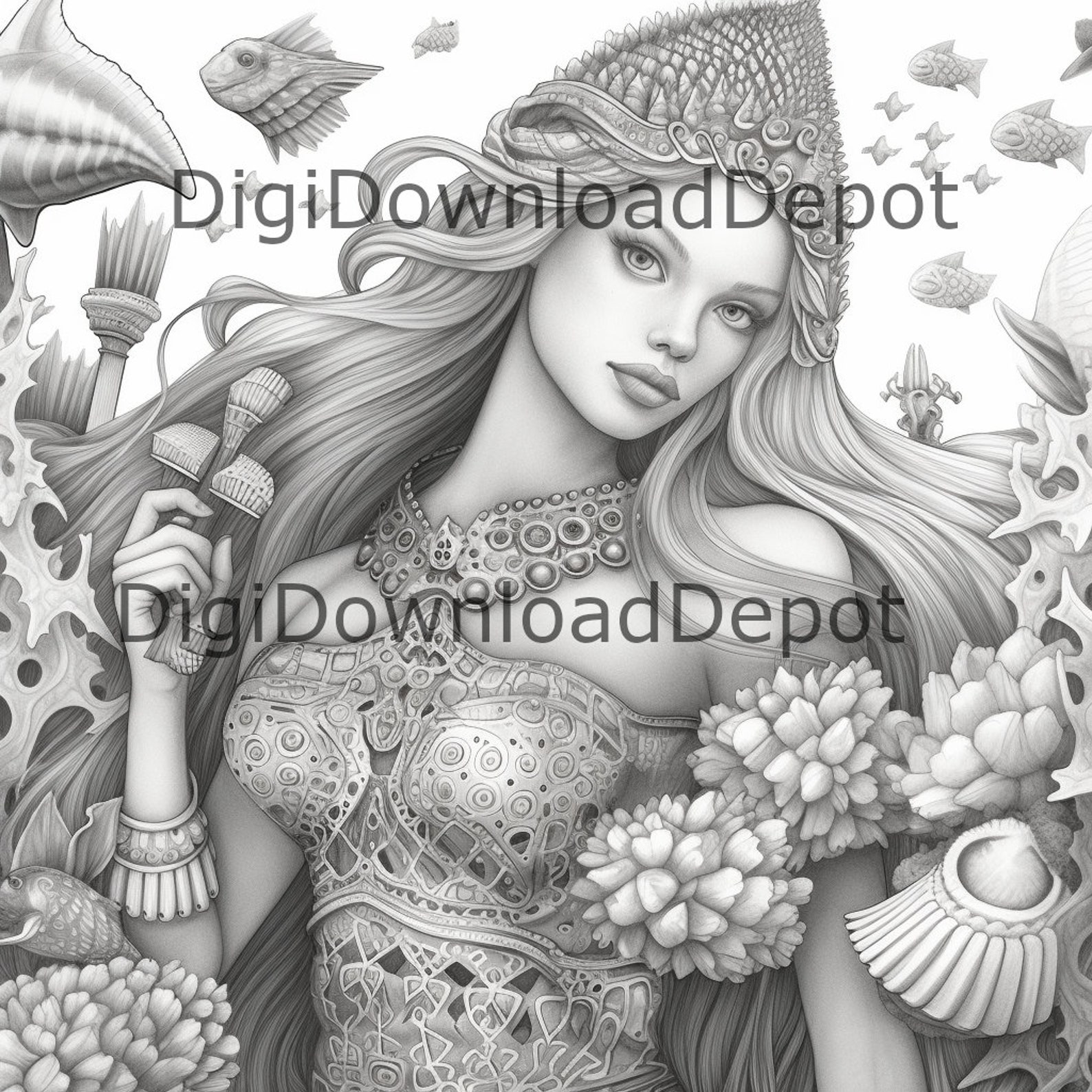 Mermaid Coloring Pages, Adult Coloring Book, Coloring Page, Mermaid - Etsy