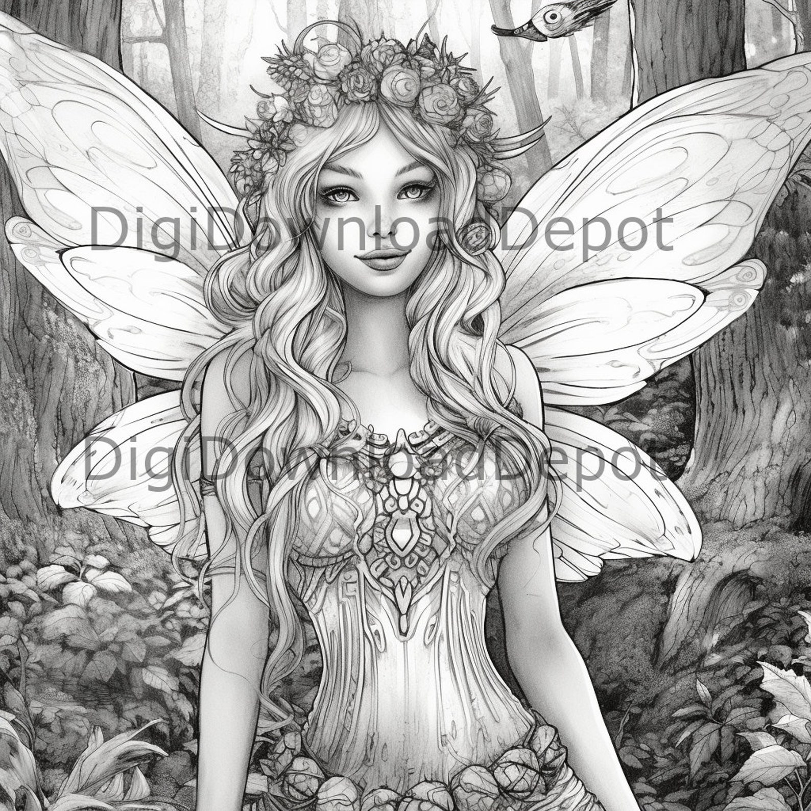 Fairy Coloring Page, Adult Coloring Book, Coloring Page, Fairy - Etsy