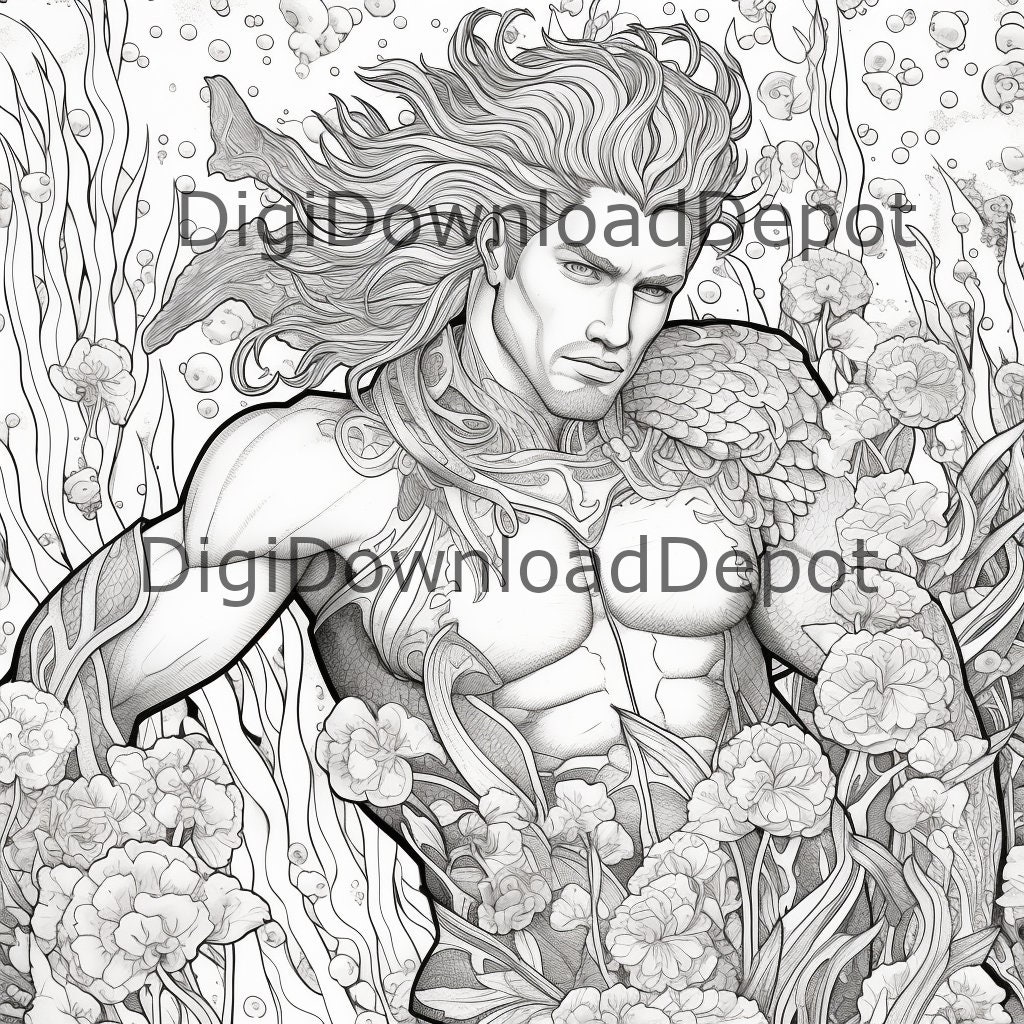 Mermen Coloring Pages, Sexy Mermen, Mermen, Merman - Etsy