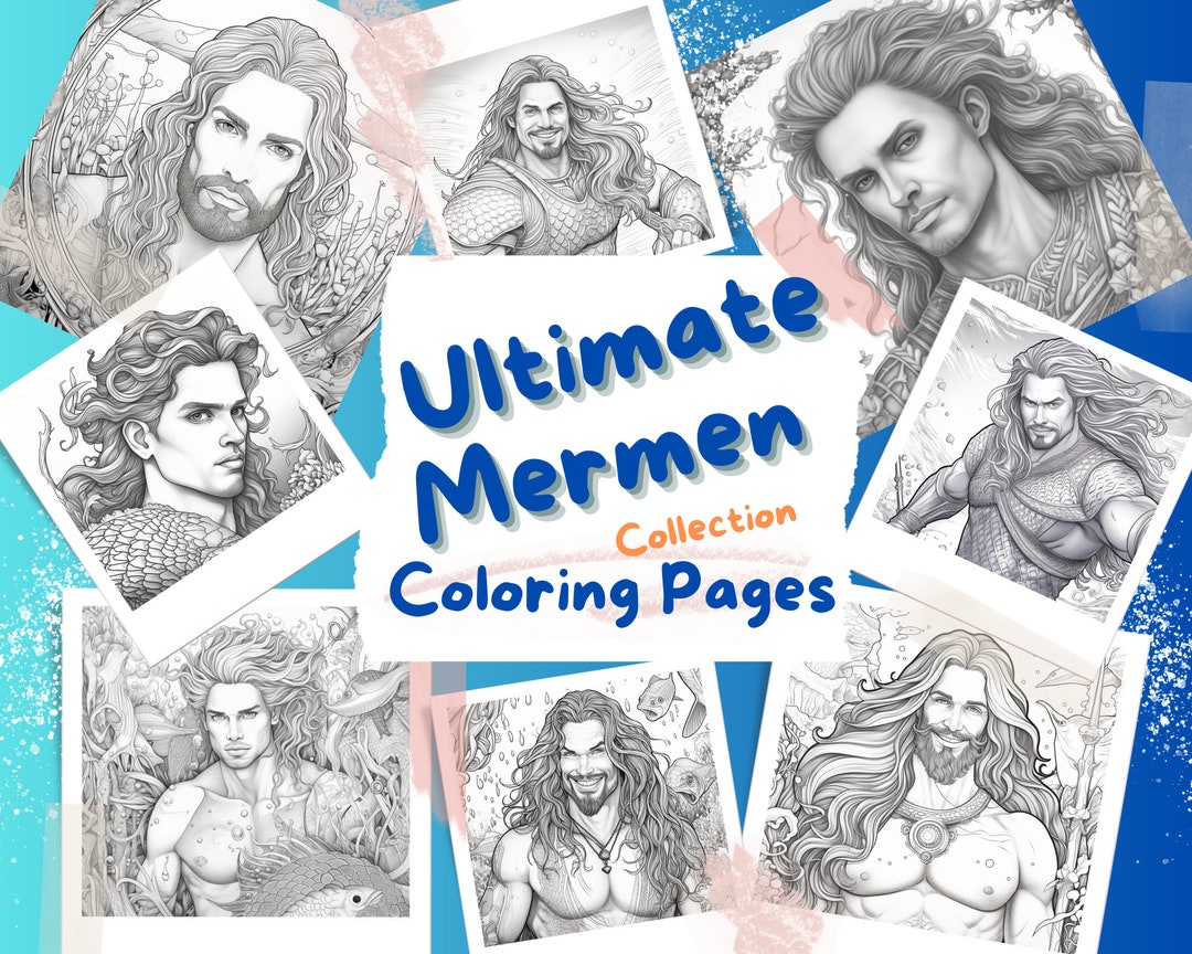 Mermen Coloring Pages, Sexy Mermen, Mermen, Merman - Etsy
