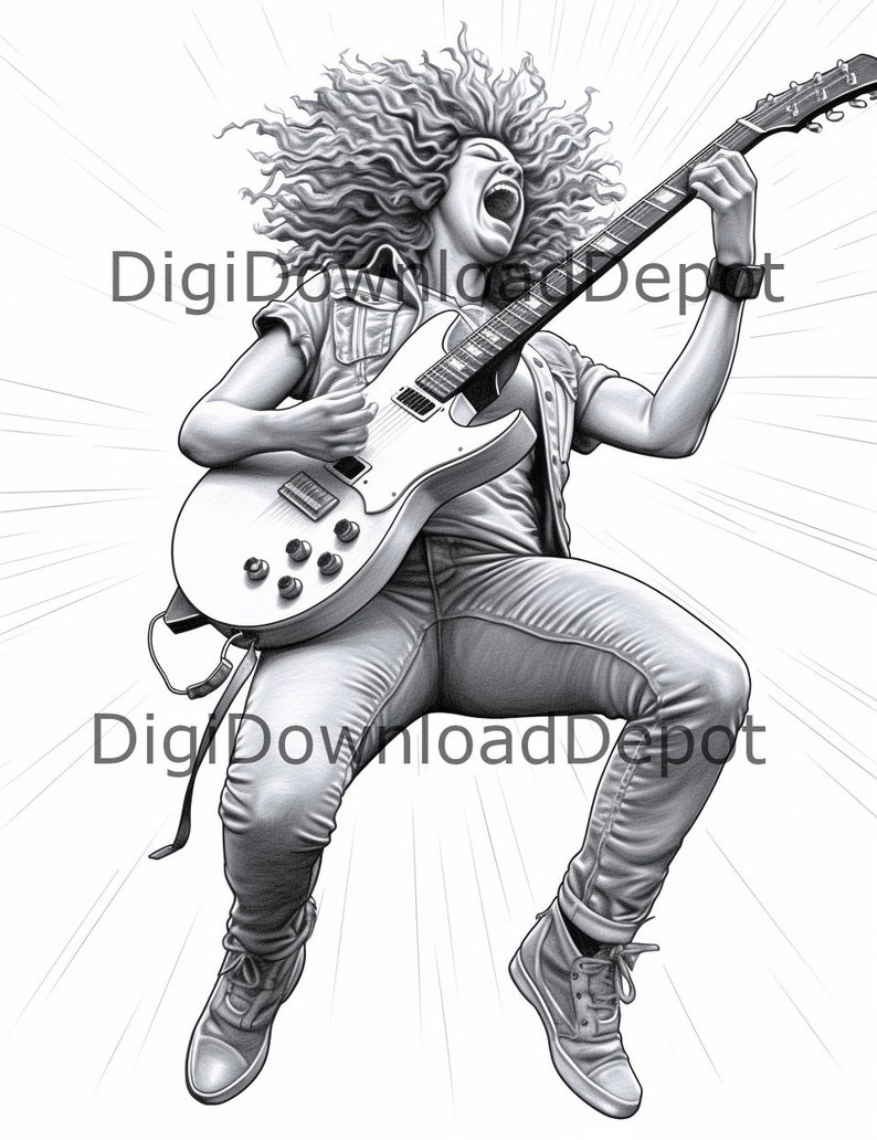 Girls and Guitars Coloring Pages, Women and Guitars, Coloring Book - Etsy