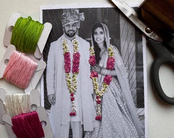 Custom Indian Wedding Embroidered Photo – Bespoke Gift for Bride & Groom, Traditional Keepsake