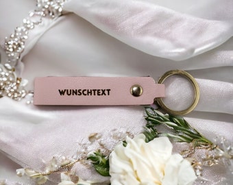Personalized faux leather keychain, pink with engraving