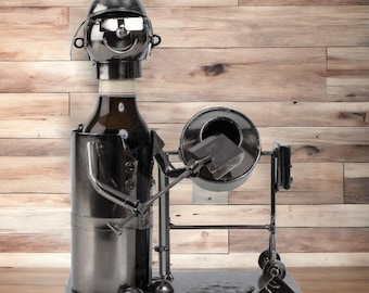 Porte-bouteille de bière en métal, motif ouvrier du bâtiment, 0,33 l, 26 x 20 cm